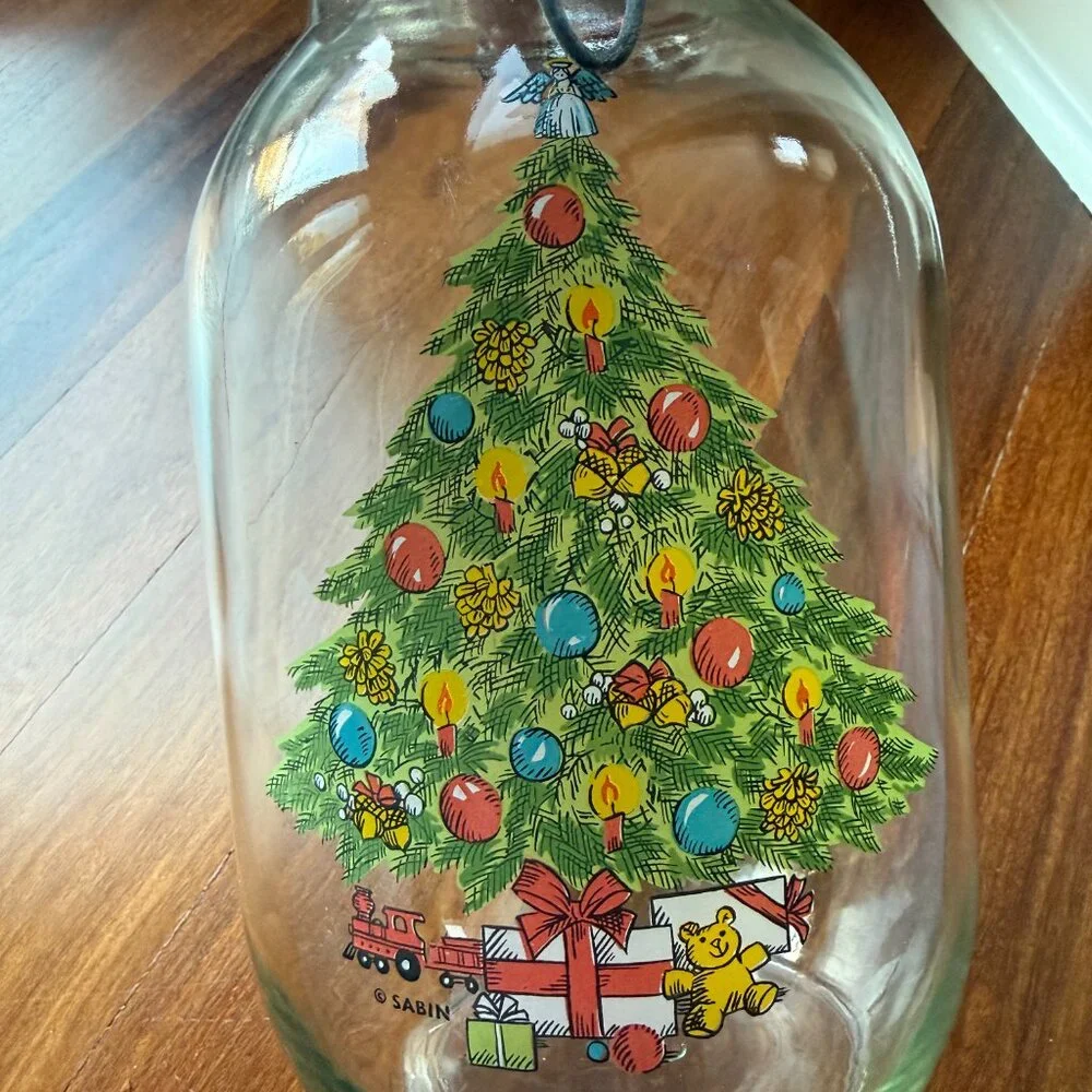 Vintage Carlton Glass 3L Christmas Tree Cookie Jar Canister Clear 3L Hinged Lid